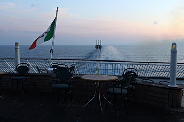Italy: Ship bar tables.