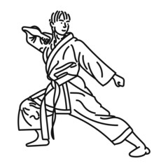 Fototapeta na wymiar line art of a woman posing in karate coolly