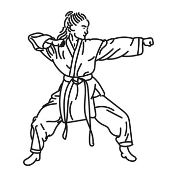 line art of a woman posing in karate coolly