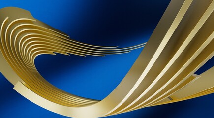 Abstract gold lines are curved on a black background. Optical illusion of concavity © vegefox.com