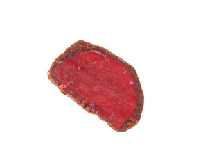 Delicious dry-cured beef basturma slice isolated on white