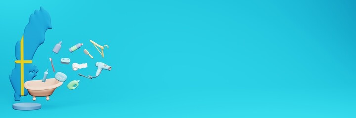 3d rendering of using bathroom equipment in Sweden for data display social media and website cover