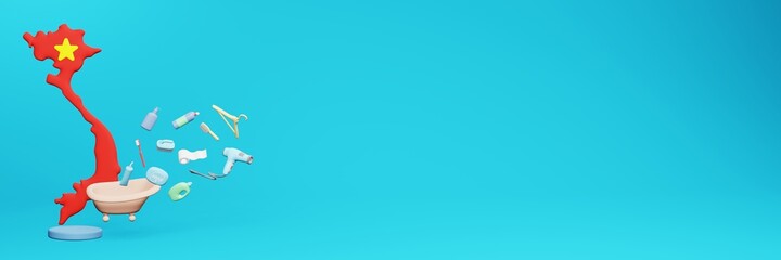 3d rendering of using bathroom equipment in Vietnam for data display social media and website cover