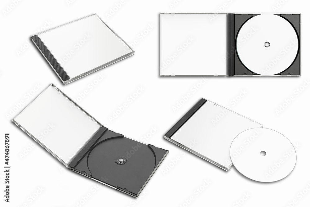 Poster blank cd and cd case mock up set. clipping path included for easy selection. cd dvd cover album desi
