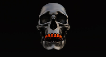 black skull isolated in black background, 3D render