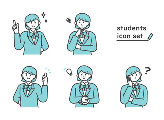 制服を着た女の子の表情イラスト素材セット