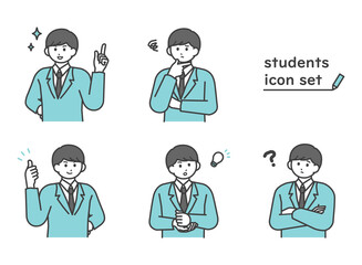 制服を着た男の子の表情イラスト素材セット