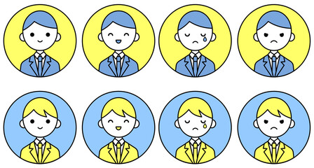 人物アイコンセット_男子高生表情