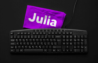 Julia programming language. Rag width word Julia on computer keyboard.
