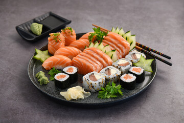 Sushi Mix Plate Plate isolated on gray background - Powered by Adobe