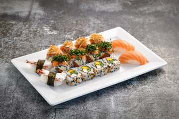 Sushi Mix Plate Plate isolated on gray background
