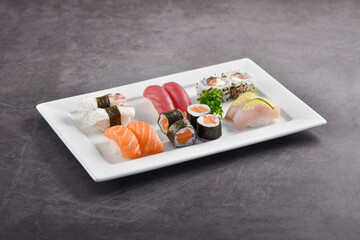 Sushi Mix Plate Plate isolated on gray background