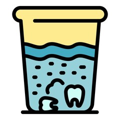 Teeth in rinse icon. Outline teeth in rinse vector icon color flat isolated