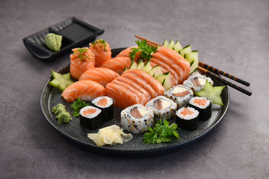 Sushi Mix Plate Plate isolated on gray background