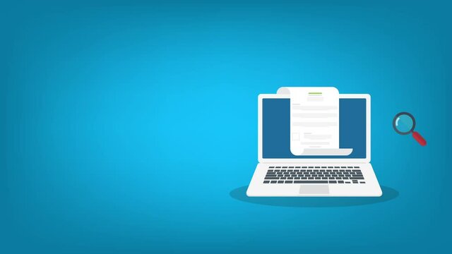 Online digital document inspection or assessment evaluation on laptop computer, contract review, analysis, inspection of agreement contract, compliance verification.