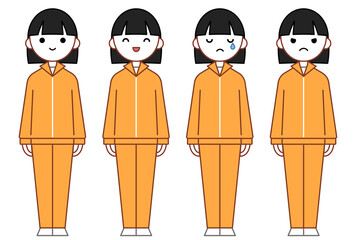 Naklejka premium 人物イラスト_女子高生表情セット_ジャージ