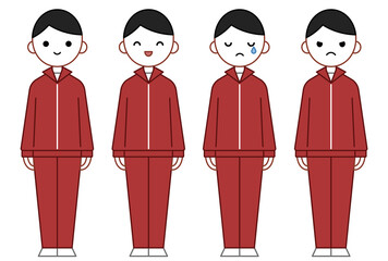 人物イラスト_男子高生表情セット_ジャージ