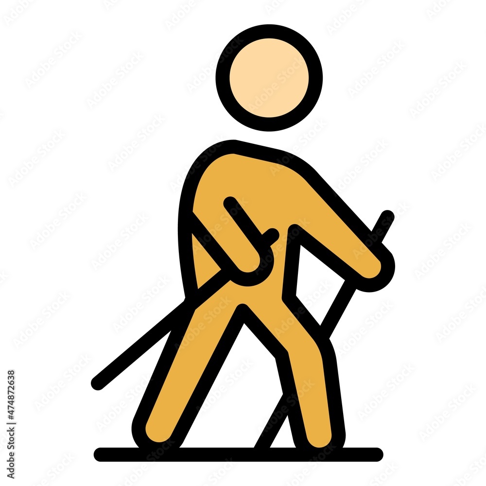 Poster nordic walking icon. outline nordic walking vector icon color flat isolated