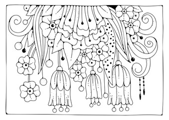 Fototapeta na wymiar Floral background for coloring, coloring page for children and adults. Vector background with flowers for drawing.