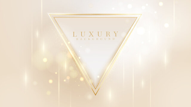 Elegant background with triangle frame elements and golden lines with glitter light effect.