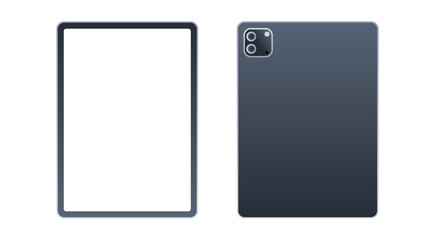 Tablet pc front and back view and technology flat vector illustration.