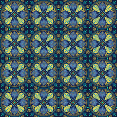 Vector tile pattern, Lisbon flower mosaic, Mediterranean turkish navy blue ornament