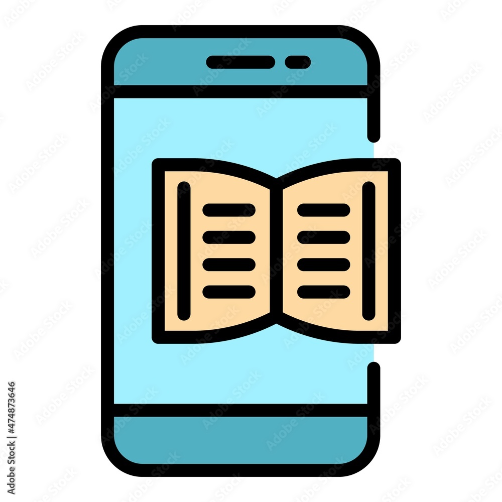 Wall mural smartphone book learning icon. outline smartphone book learning vector icon color flat isolated