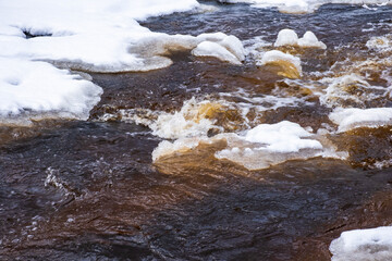 Flowing water and ice in a river