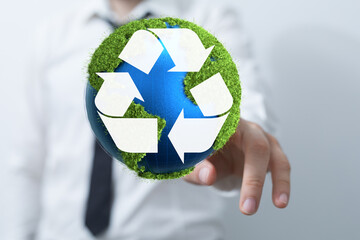 3d rendering of green recycle icon