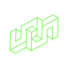 Impossible shapes. Sacred geometry figure. Optical illusion. Abstract eternal geometric object. Impossible endless outline logo. Line art. Optical art. Impossible geometry shape on a white background.