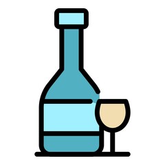Restaurant wine bottle icon. Outline restaurant wine bottle vector icon color flat isolated