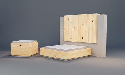 Wooden stand for advertise product on website, Empty Platform Scene Studio Or Pedestal For Display, 3D render