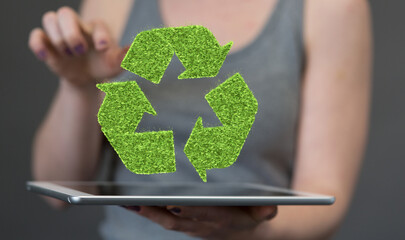 3d rendering of green recycle icon