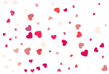 Red and pink flying hearts isolated on white background.