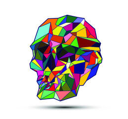 Vector illustration of colorful polygonal mesh in the shape of a skull isolated on white background.