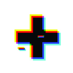 Glitch distorted geometric shape . Minimal art design . Noise destroyed cross logo . Trendy defect error shapes . Glitched x .Broken effect .vector 