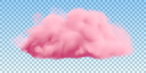 Realistic pink cloud isolated on transparent background. Vector fluffy smoke in a blue sky. - 474878222