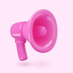 3d pink megaphone realistic icon isolated. Vector speaker illustration