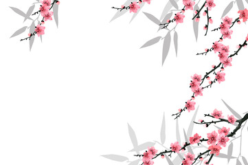 Watercolor hand painted banner with cherry blossoms to decorate Asian holidays, Happy Spring