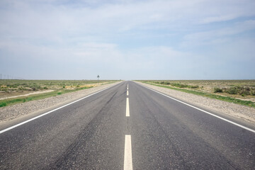Asphalt road in the steppes of Kalmykia