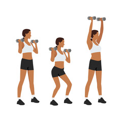 Fototapeta na wymiar Woman doing Dumbbell push press exercise. Flat vector illustration isolated on white background