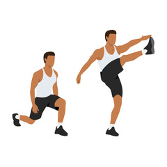 Man doing Lunge. Front kicks exercise. Flat vector illustration isolated on white background