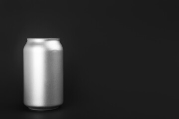 Can of energy drink on black background. Space for text