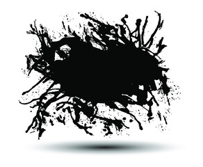 Big black ink blot with great splatter detail. Vector illustration isolated on white background.