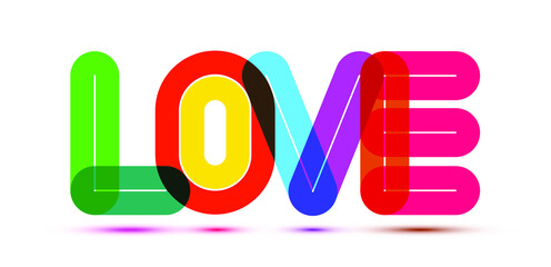 LOVE. Colorful vector typography word lettering for valentine cards, templates and anniversary wishes.