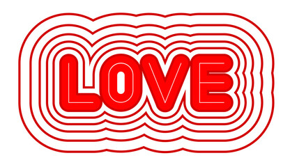 LOVE. Red outlined vector typography word lettering for valentine cards, templates and anniversary wishes.