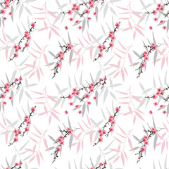 Seamless floral pattern with cherry blossoms. Watercolor