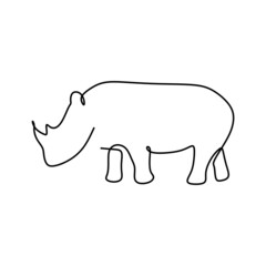 Single line drawing of strong rhinoceros for conservation national park logo identity. Big African rhino animal mascot concept for national zoo safari. Continuous line draw design illustration