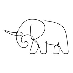 continuous line drawing of giant African elephant. Wild animal national park conservation. Safari zoo concept. Dynamic single line draw graphic design vector illustration