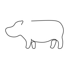 Continuous line drawing big cute hippopotamus for company logo identity. Huge wild hippo animal mascot concept for national safari zoo. Dynamic one line draw graphic design vector illustration